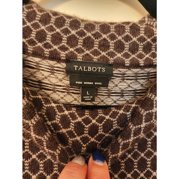Talbot's brown geometric pattern roll neck pure merino wool sweater size large - Picture 4 of 9